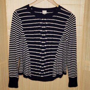 Cupio Womens Nautical Navy White Striped Crew Neck Sweater Medium
